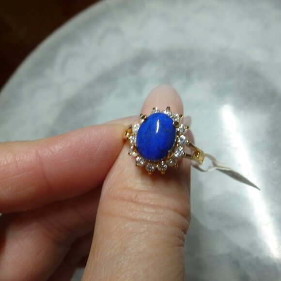 18K EP Gold Lapis Lazuli Cubic Zirconia Ring Size 8 - Picture 8 of 12